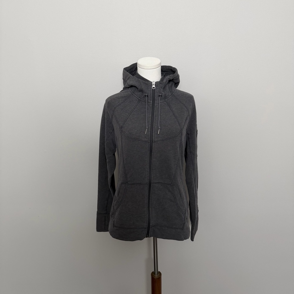 Athleta Jacket Hoodie Full Zip Thumbholes Athletic Lounge Stretch Pockets Grey